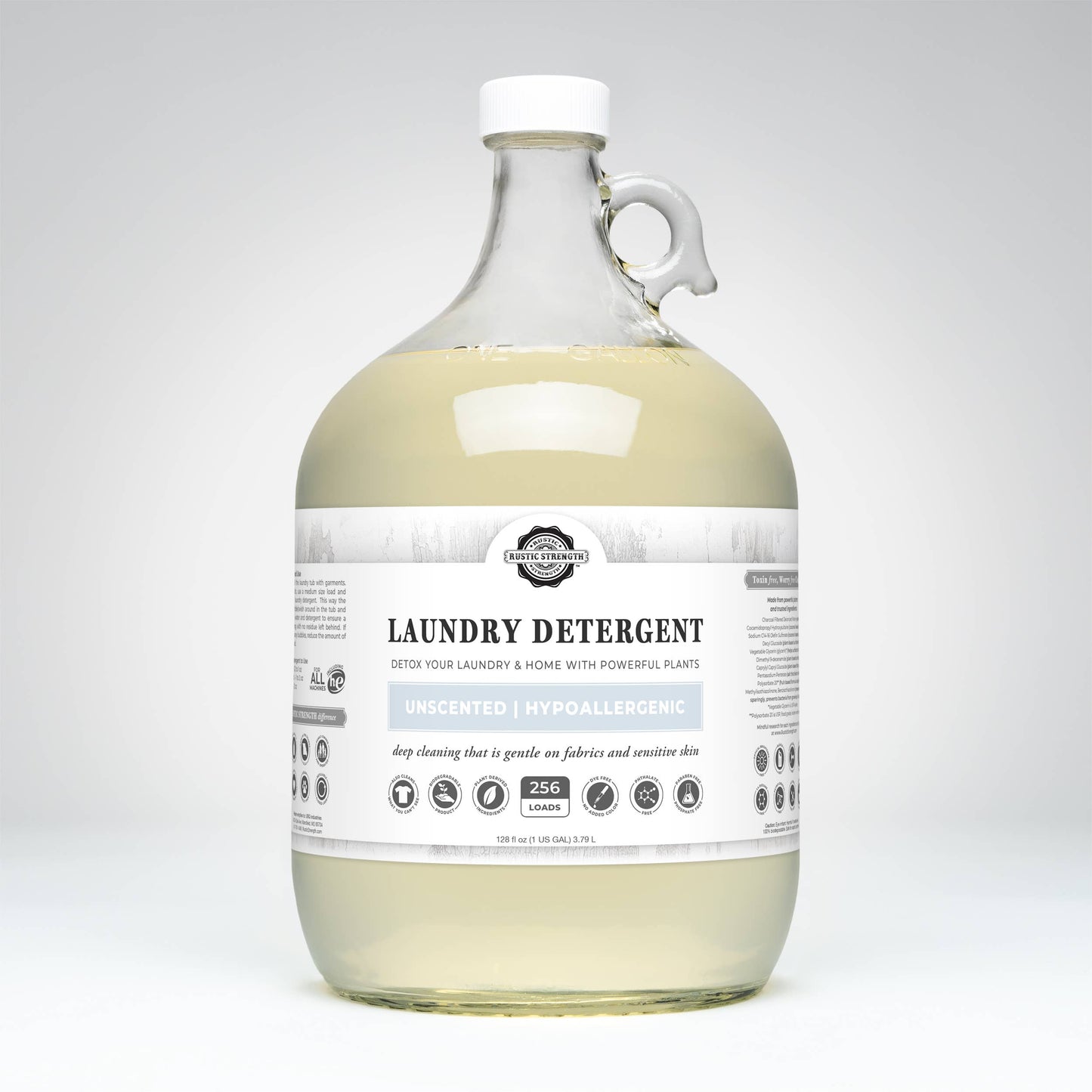 Rustic Strength - Truly Hypoallergenic Laundry Detergent | Non-Toxic for Skin: Hypoallergenic (Unscented) / Gallon Glass Jug