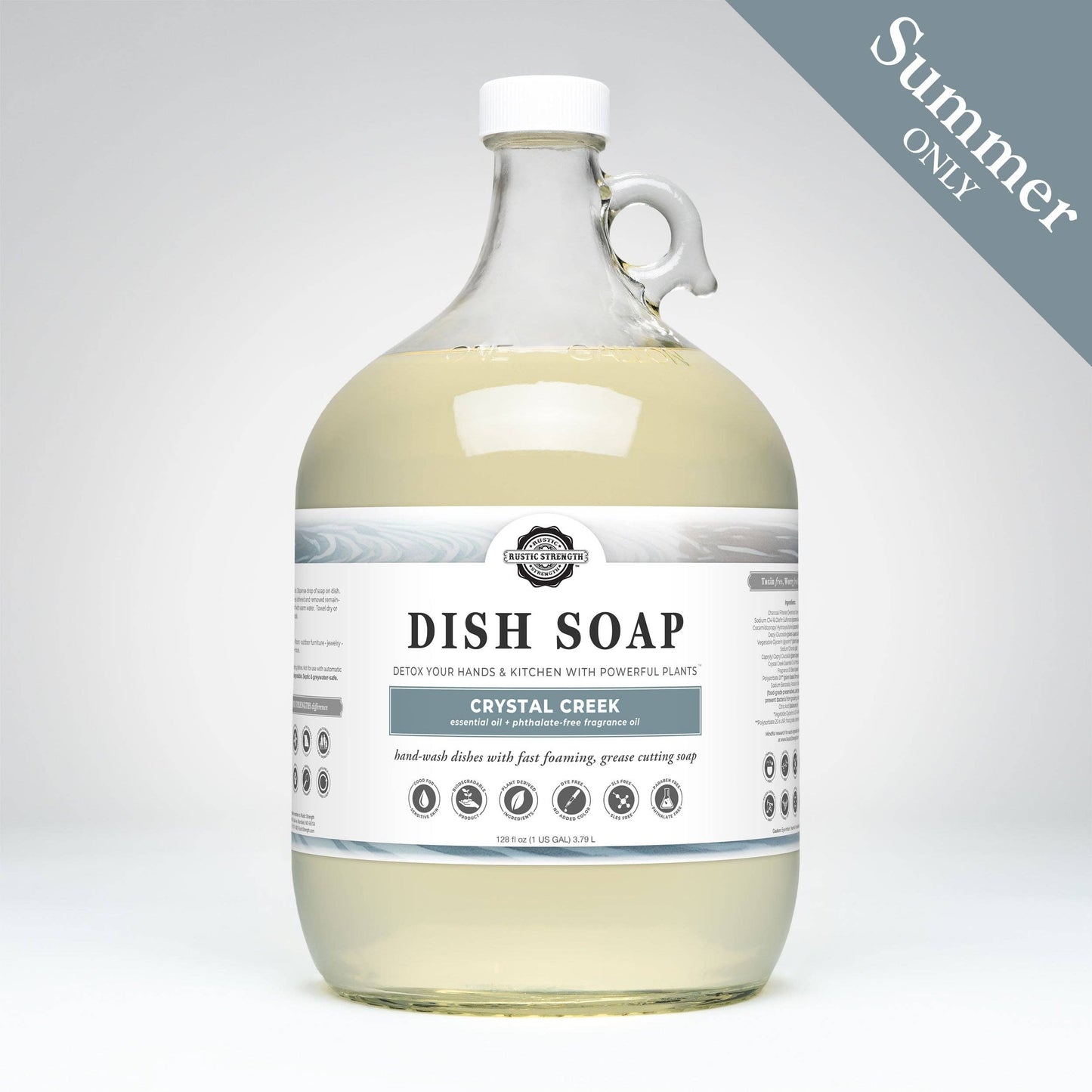 Rustic Strength - Dish Soap - Summer Scents: Crystal Creek / 1 gallon glass jug