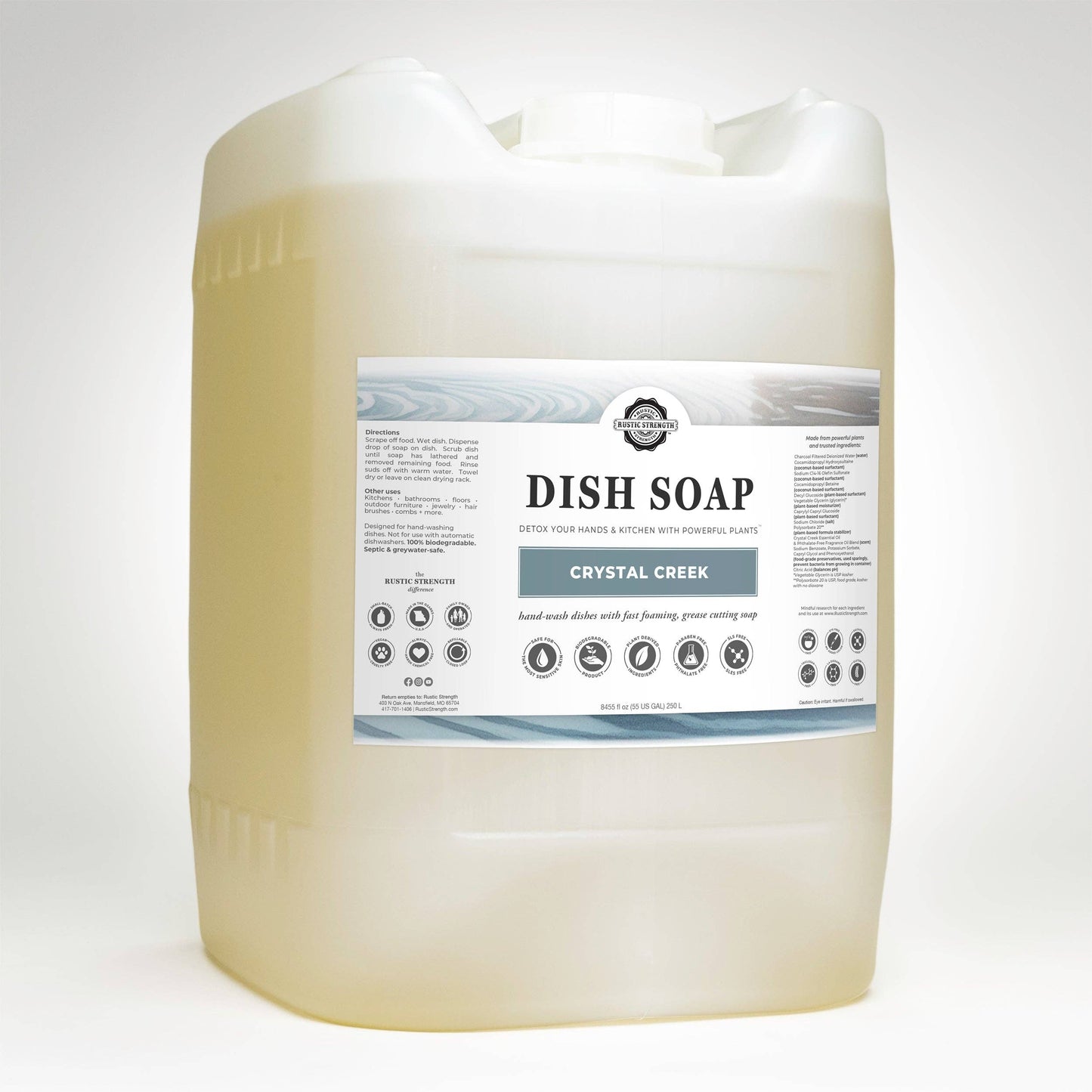 Rustic Strength - Dish Soap - Summer Scents: Crystal Creek / 1 gallon glass jug