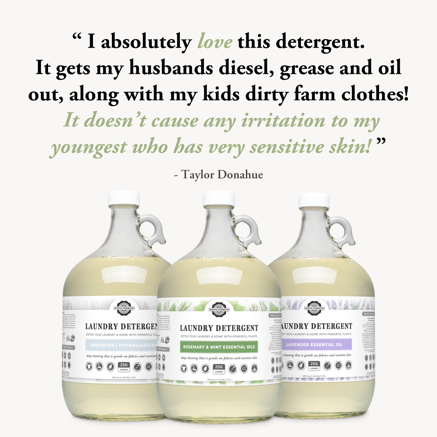 Rustic Strength - Truly Hypoallergenic Laundry Detergent | Non-Toxic for Skin: Hypoallergenic (Unscented) / Gallon Glass Jug