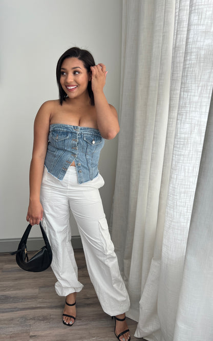 Denim Button Down Tube Top